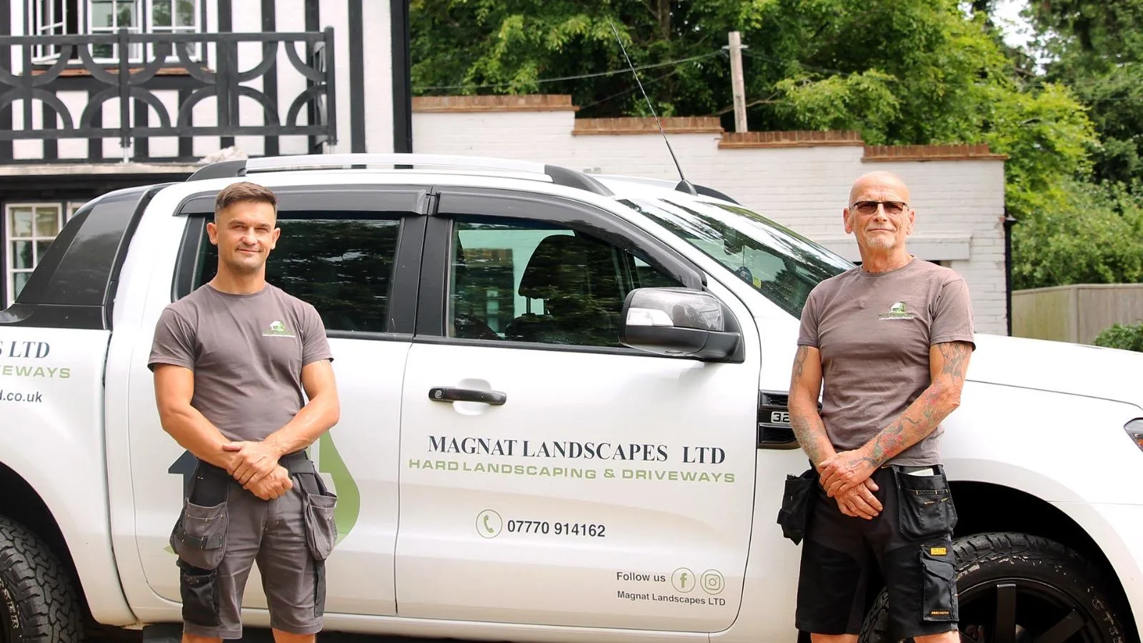 The Magnat Landscapes team beside their company pickup